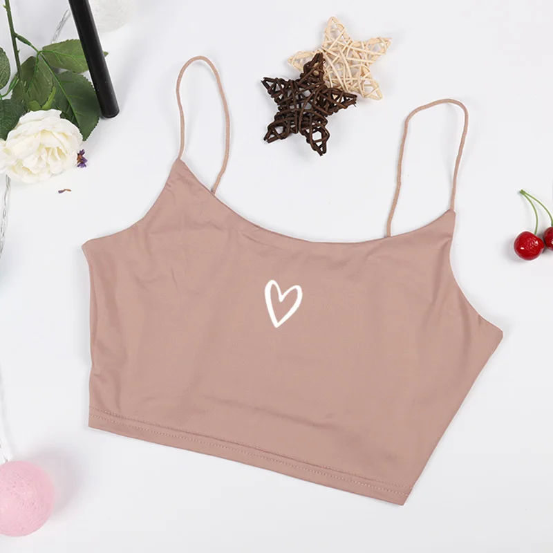 

Casual Cute Love Print Sexy Sling Tank Vests Sleeveless Crop Top Tee Solid Sling Clothes for Girl Corset Tops To Wear Out 2021