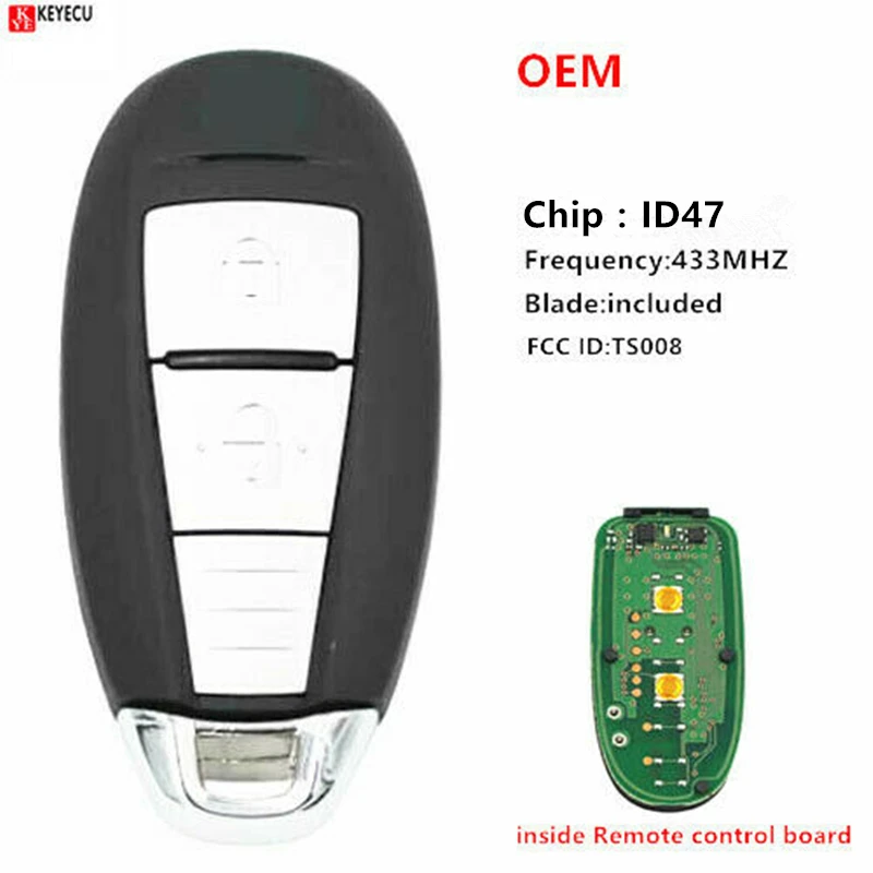 Keyecu OEM оригинальный 2 кнопки смарт ключ карты 433 МГц ID47 чип для Suzuki Swift SX4 Vitara 2010 2011