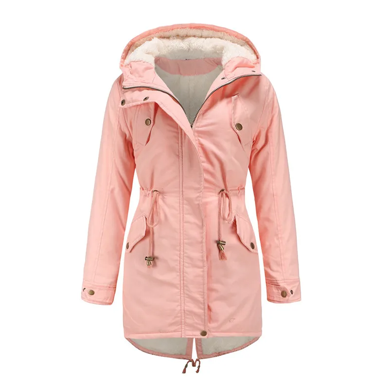 

Winter Women's Plus Velvet Padded Coat Warm Windproof Jacket Plus Size Hooded Parka Female Clothes Drawstring Slim Outwear KW413