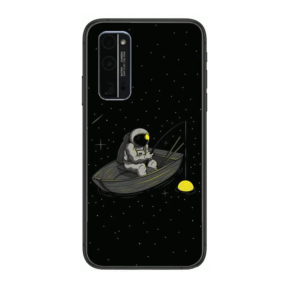 

Cute astronaut Phone Case Hull For Huawei Honor 8 9 10 20 30 A S Lite Pro 5g i Black Back Soft Cell Cover Pretty