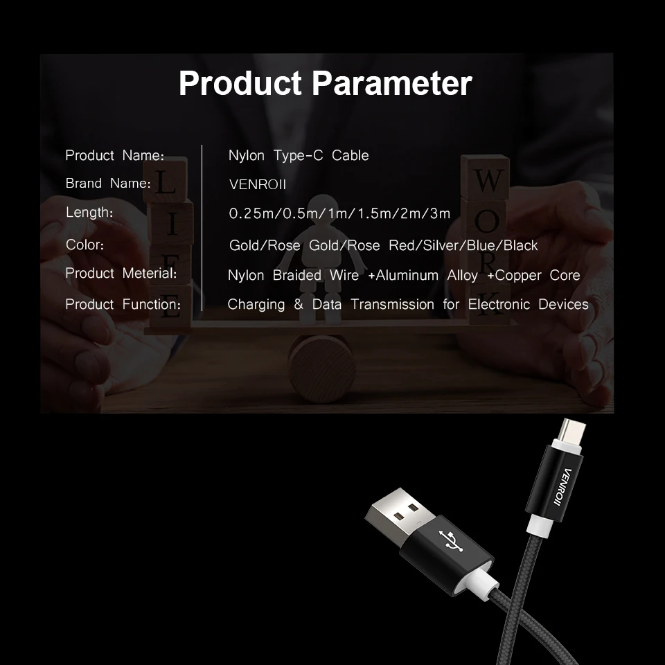 Venroii usb type-C кабель для samsung S9 S8 Быстрая зарядка type-C зарядный провод USB C кабель для Xiaomi mi9 Redmi note 7