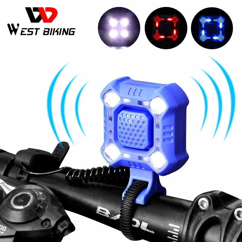 

WEST BIKING 2 IN 1 Bike Horn Light 140 dB Cycling Bell 4 Lamp 1200mAh Waterproof USB Charging Security Bicycle Electric Alarm