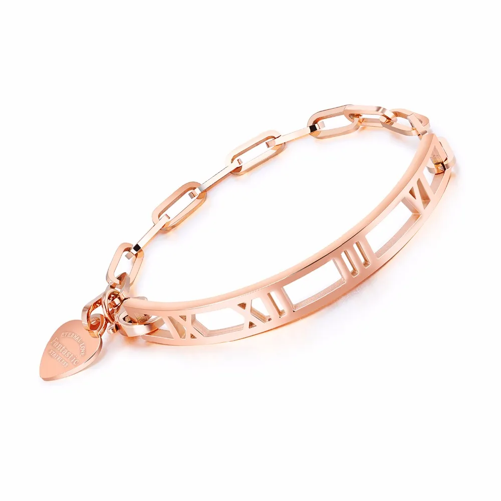 

FATE LOVE Women chain link hook bracelet Female Heart charm bangles for girls Fashion Jewelry stainless steel Rose gold color