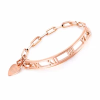 fate love women chain link hook bracelet female heart charm bangles for girls fashion jewelry stainless steel rose gold color