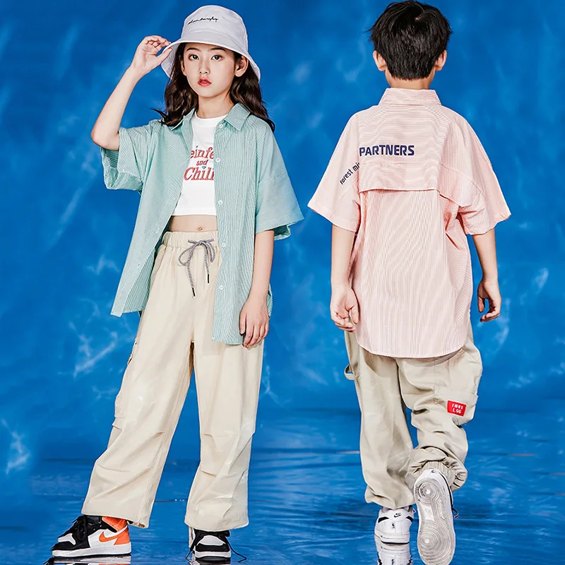 

Children'S Hip Hop Clothes Boys Short-Sleeved Shirt Street Dancing Costume Girls Summer Jazz Dance Suit Performance Wear DN6309