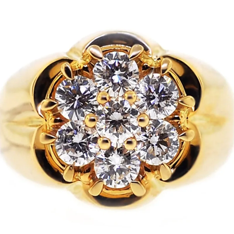 Гламурное украшение для вечеринки Золотое цветочное циркониевое женское кольцо