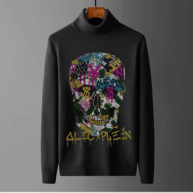 

Мужской свитер 2021, черный кашемировый Блестящий Толстый Пуловер, модный однотонный простой пуловер с высоким воротником