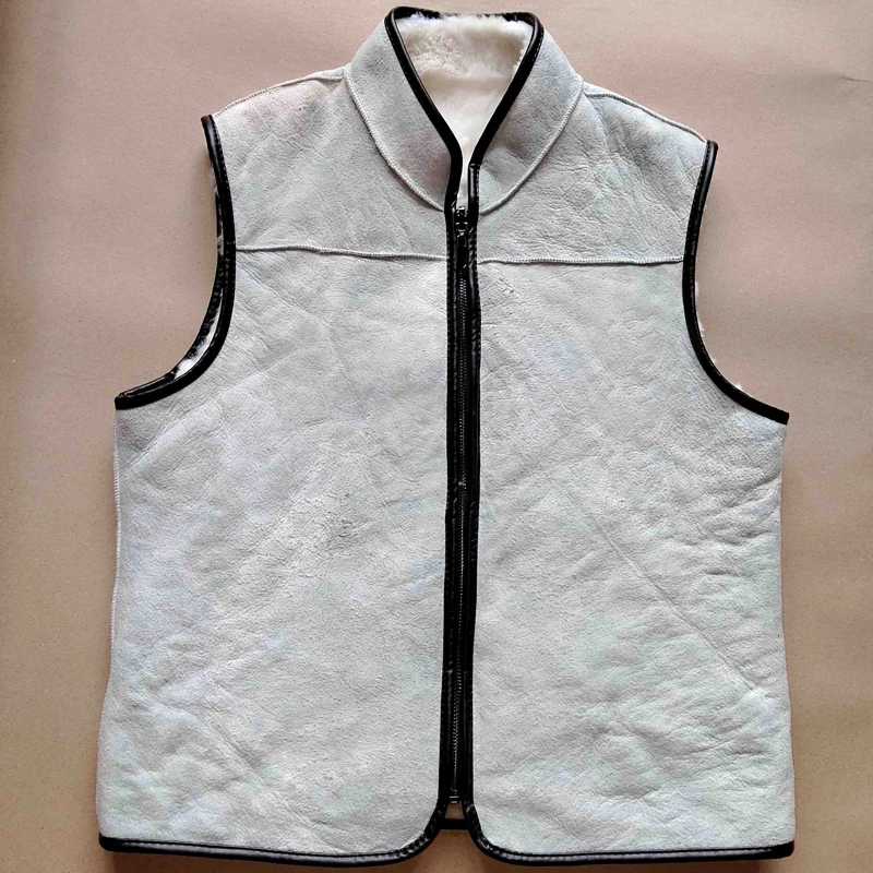 Мужской теплый жилет из овчины с мехом цельный мех майка