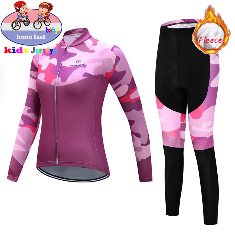 Детская зимняя теплая флисовая одежда для велоспорта с длинным рукавом девочек