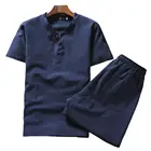 Костюм спортивный мужской с V-образным вырезом, Однотонная футболка с короткими рукавами и карманами на шнурке, шорты для фитнеса, летняя одежда, большие размеры 4XL