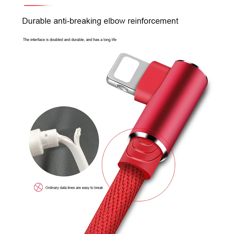 

Game USB Cable for iPhone 11 Pro Max Xs XR 2.4A ELbow Fast Charging for iPhone SE 8 7 Plus LED Charger Cable Data Cord