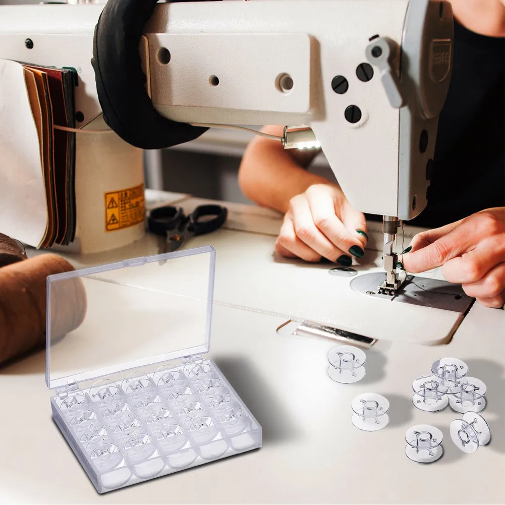 'The Best 25Pcs Empty Bobbins Sewing Machine Spools Clear Plastic with Case Storage Box for Brother Janome Singer Elna 889 | Дом и сад
