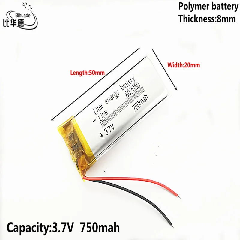 Литий-полимерные аккумуляторные батареи хорошего качества 3 7 V 750mAh 802050 Li-Po li-ion для