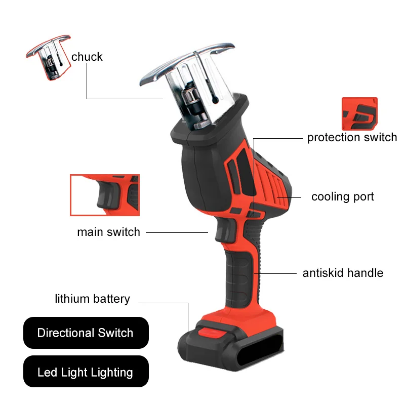 21V Cordless Reciprocating Saw Metal Cutting Wood Tool Adjustable Speed Electric Portable Woodworking Cutters with 2 Battery | Инструменты
