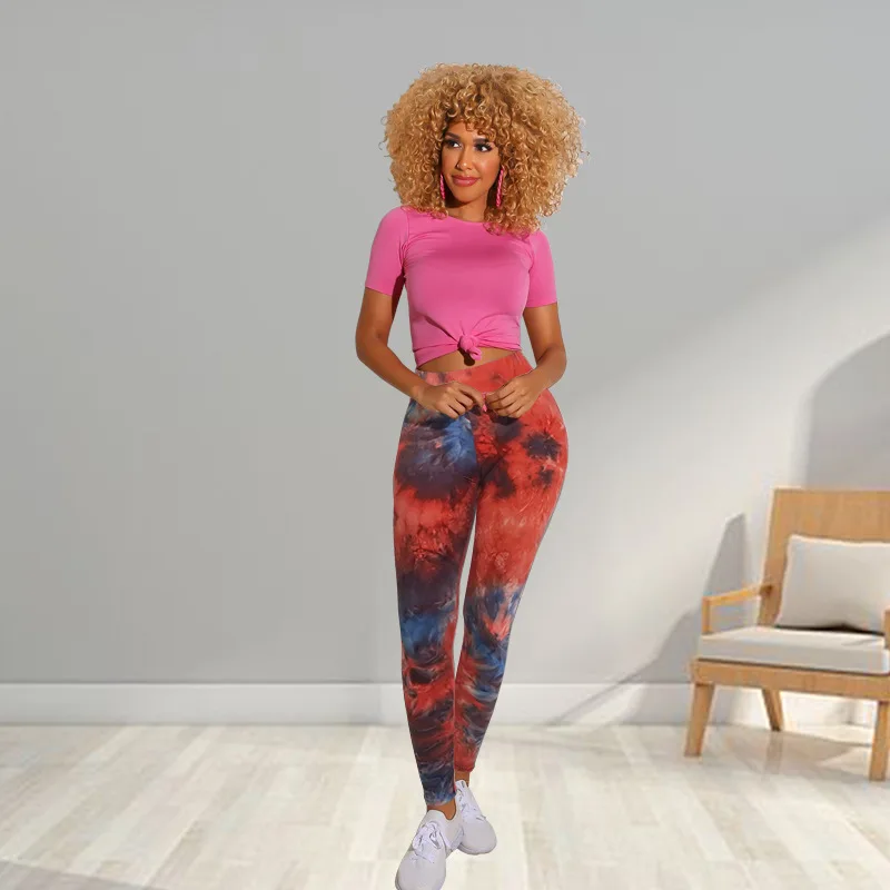 

High-Waist Tie-Dye Yoga Pants Hip-Lifting Leggings Moisture-Absorbing Running Fitness Trousers Summer Tights Gym Clothing Women