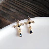 2020 new arrival vintage blue crystal cross earrings for women baroque bohemian long earrings jewelry gift for woman