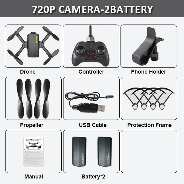 720P Camera 2BAT Складной мини-Дрон с Радиоуправляемый квадрокоптер с камерой HD четырехъядерный с высокой фиксацией RC вертолет с безголовым режимом детские игрушки - Цвет: 720P Camera 2BAT
