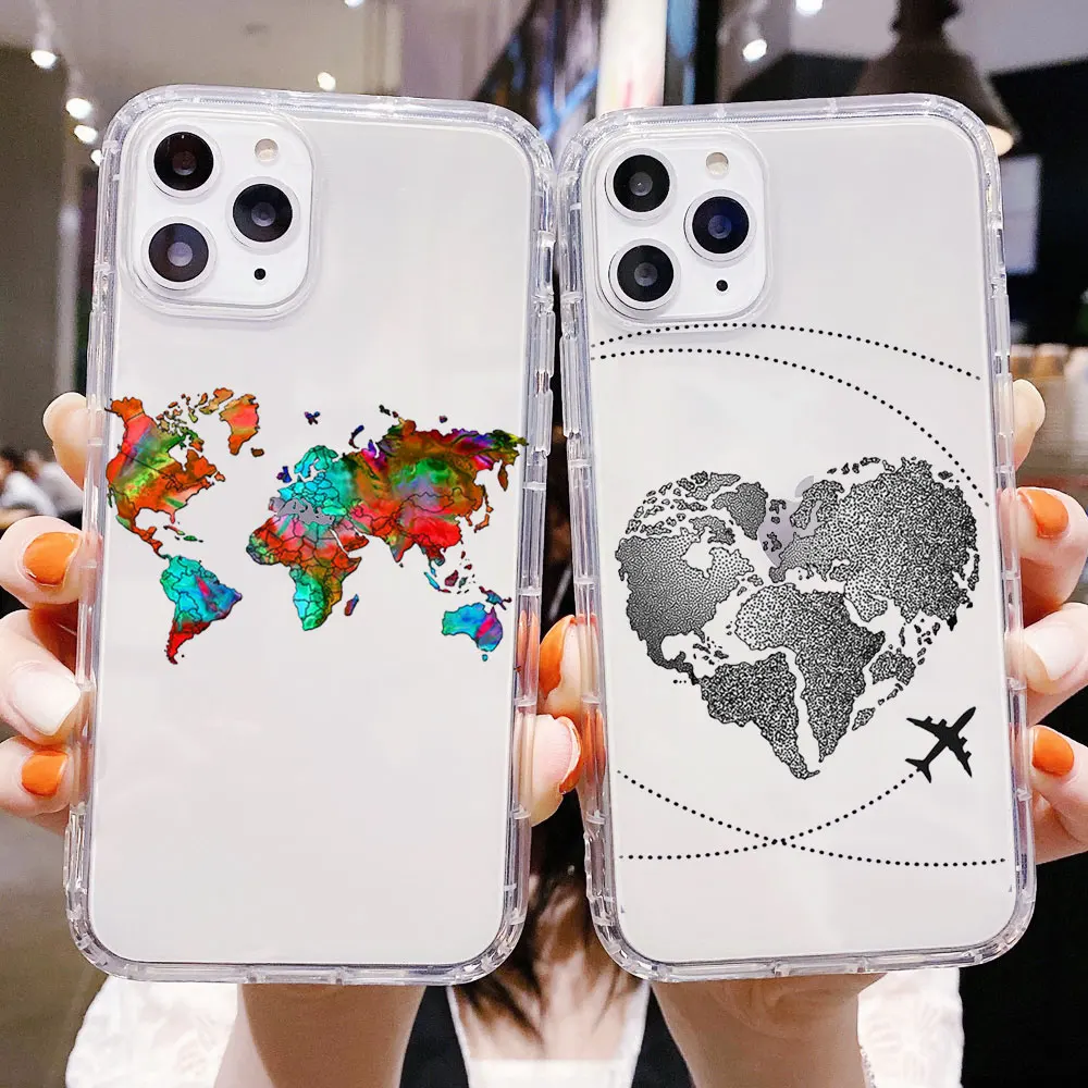 

World Travel Map Airplane Lines Art Phone Case For IPhone 13 PRO MAX 12 Pro Max 7 8 Plus X XR XS 11 pro MAX 6S TPU Silicone Case