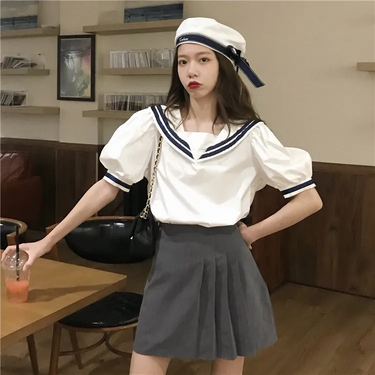 Рубашка с матросским воротником в стиле преппи ретро рубашка пышными рукавами