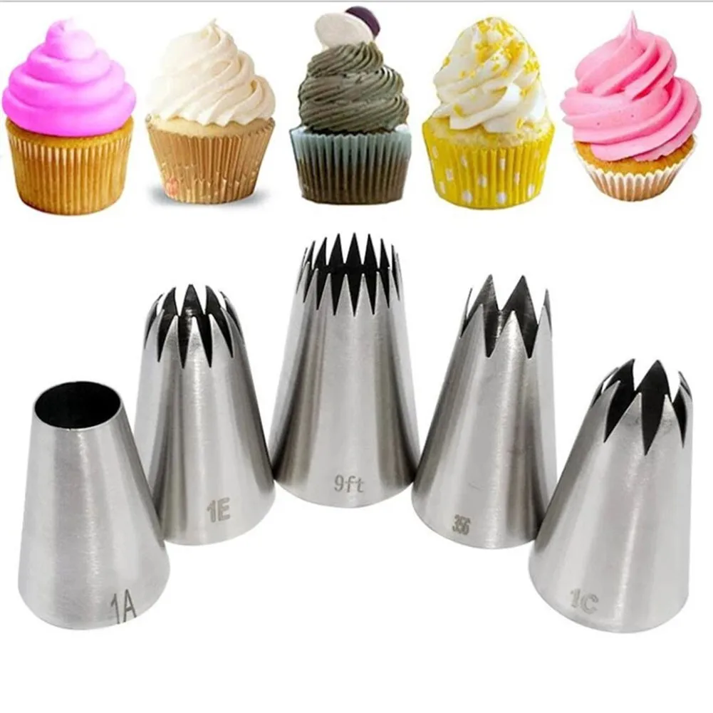 

5pcs Big Cake Cream Decoration Tips Set Stainless Steel Nozzle Cupcake Dessert Tool Silk Flower Tool DIY Baking Decoration Tools