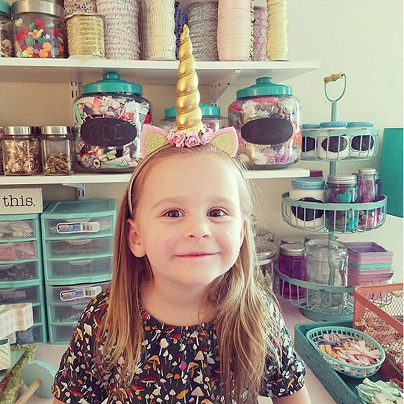 Праздничная повязка принцессы с эластичным цветочным кружевом единорог