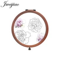 youhaken sketch cartoon flowers beauty health portable mirror round mini vintage copper metal espejo de maquillaje kl50