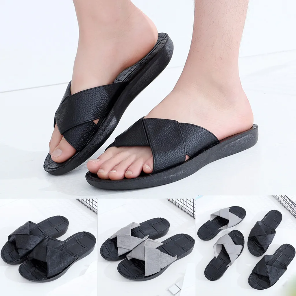 

2020 Summer Men's Cross-Strap Slippers Open Toe Non-Slip Flat Beach Slipper fashion flat Round Toe slipper shoe outside