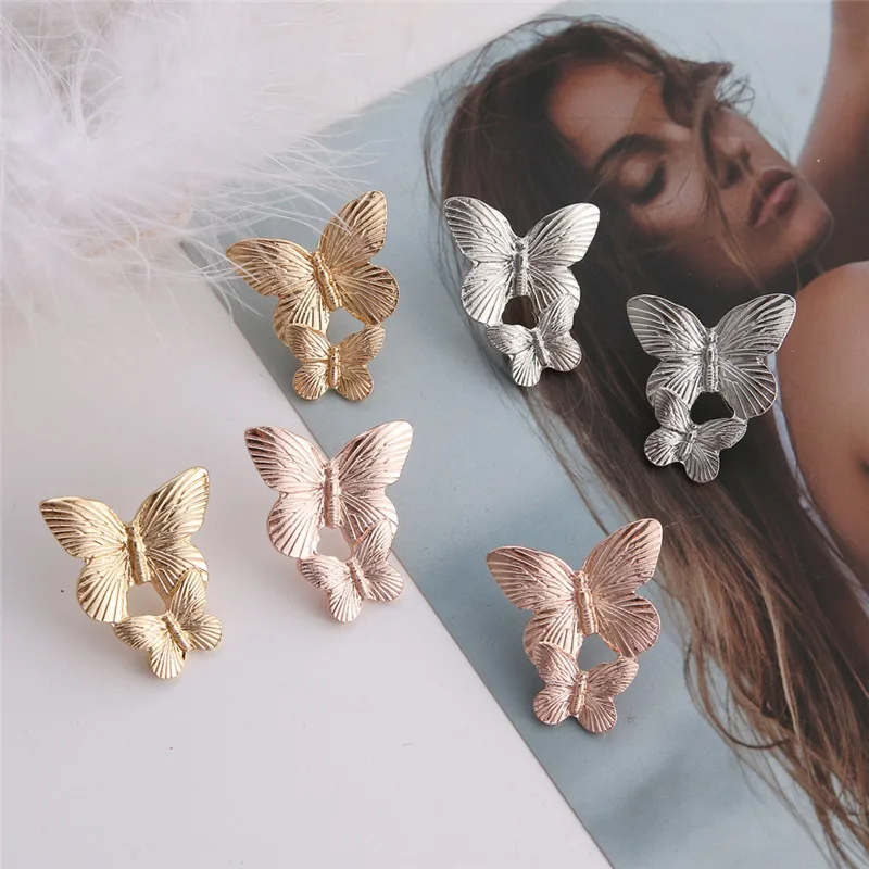 ALIUTOM Exaggerated Metal Butterfly Stud Earrings For Women Brincos Fashion Statement Party Charm Jewelry Accessories | Украшения и