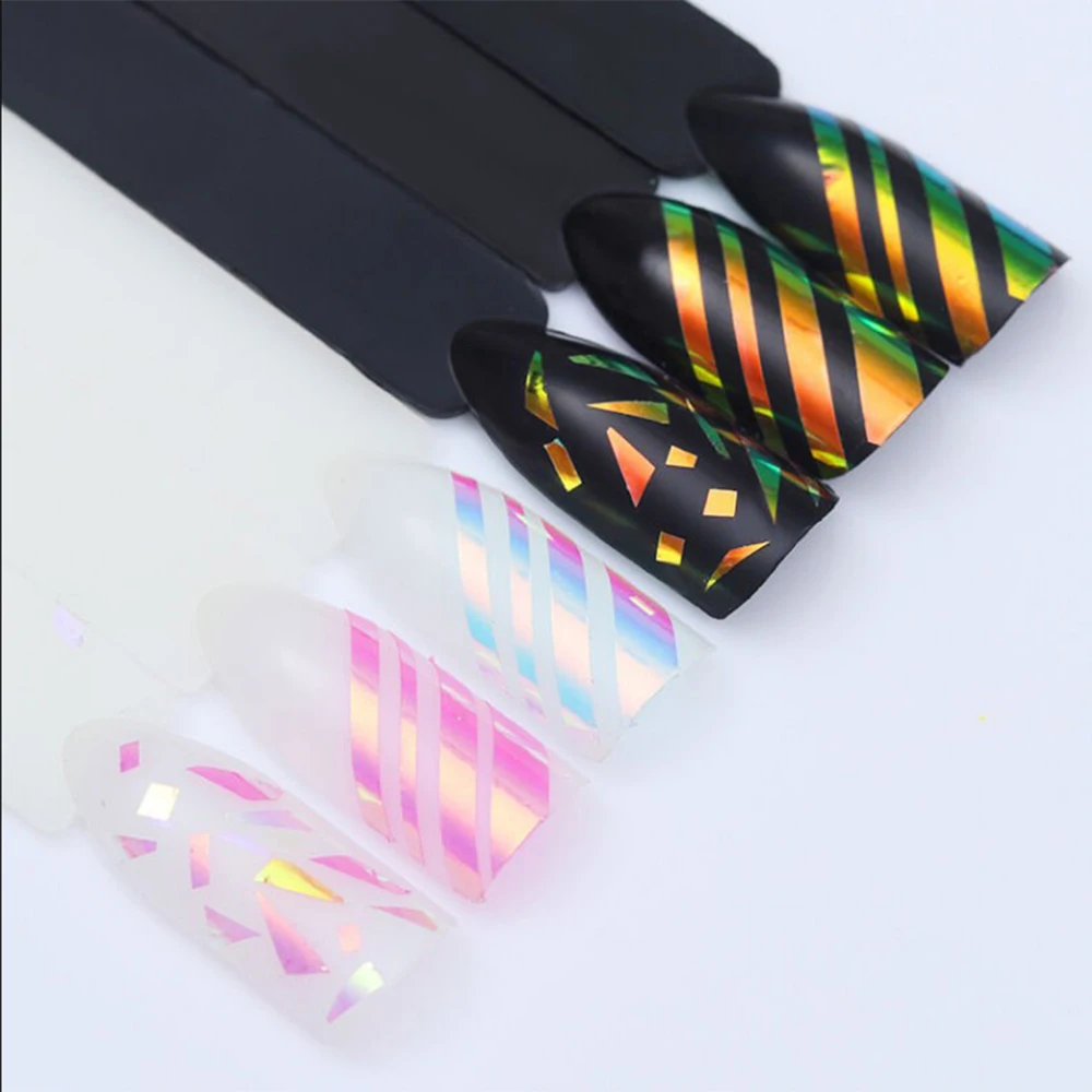 6 листов Голографическая фольга на ногти ультра тонкие лазерные линии 3D наклейки
