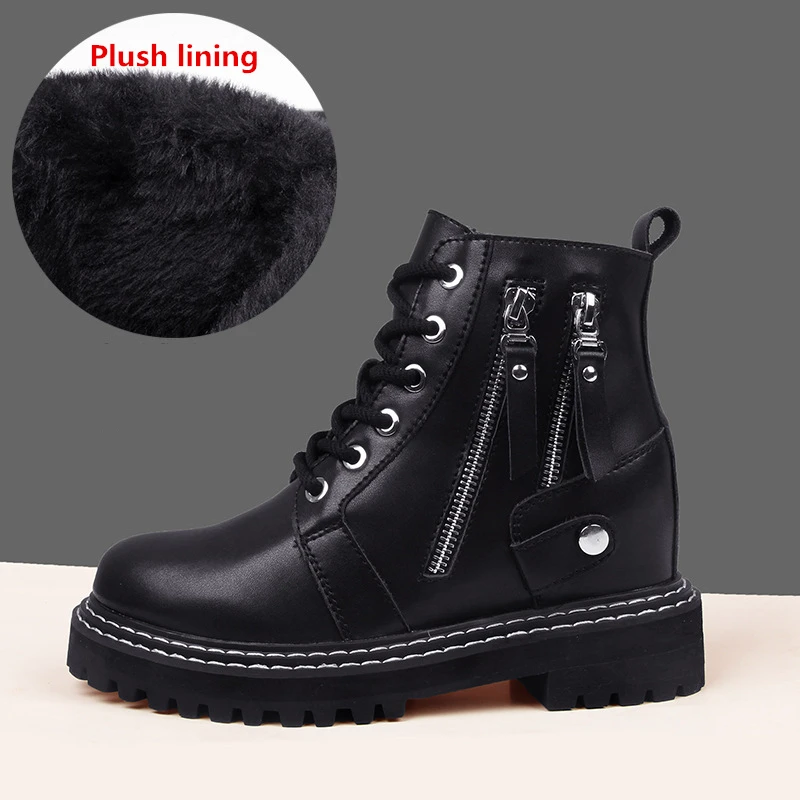 Зимняя женская обувь Повседневные короткие ботинки черного цвета Кожаные из