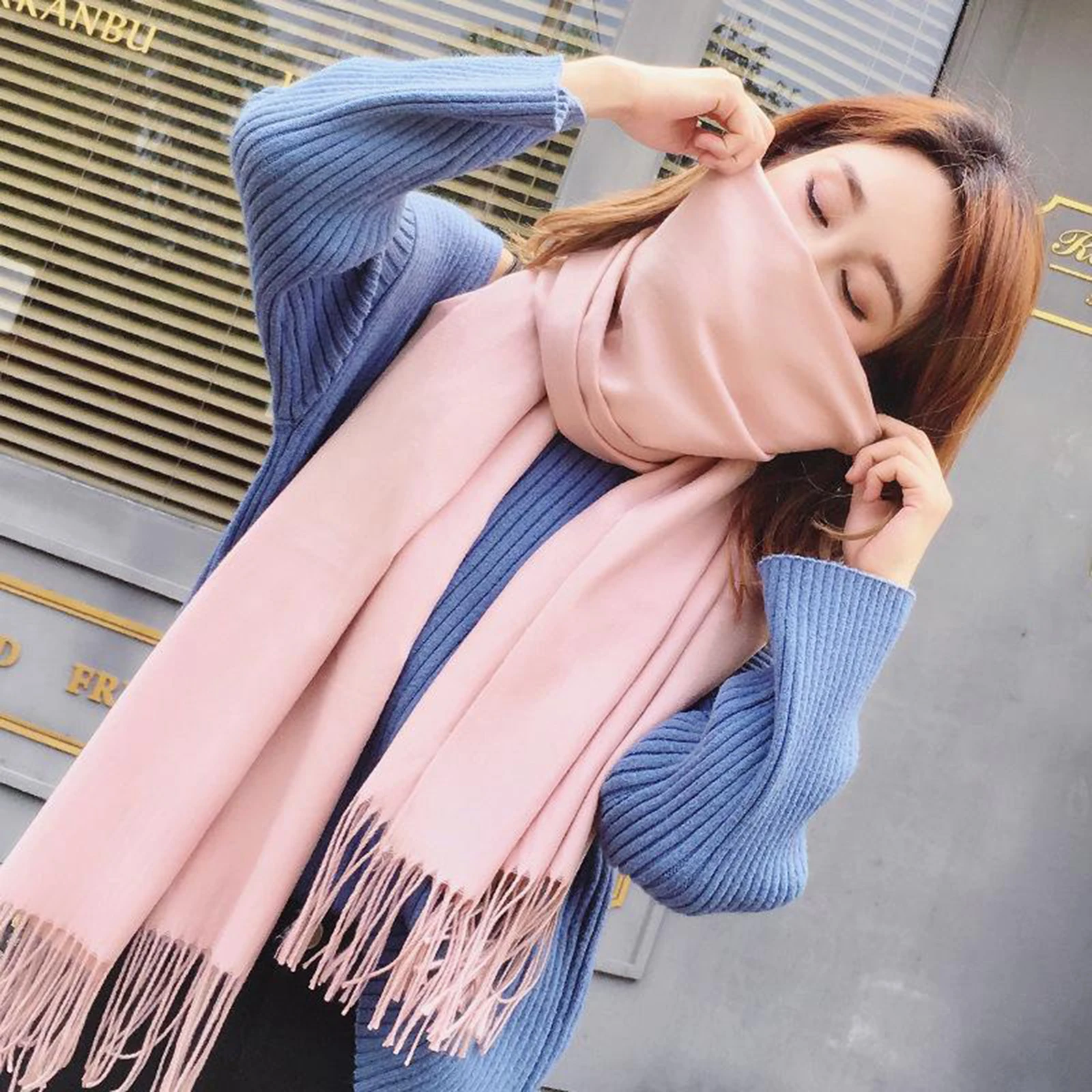 

Women Solid Color Cashmere Scarves with Tassel Lady Winter Autumn Long Scarf Thinker Warm Shawl Wrap Pashmina