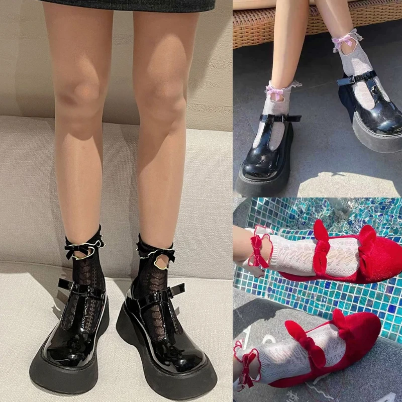 Женские кружевные носки K3NF до щиколотки с оборками в виде сердца милые бархатные