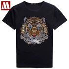 Футболка мужская с тигром, хлопковая Модная рубашка, Роскошный топ, майка с бриллиантами, со стразами, дизайнерские, лето