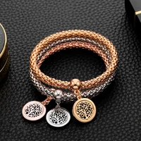 new fashion charm bracelet for women gold color 3pcs tree of life crystal popcorn chain bracelets womens jewelry pulsera mujer