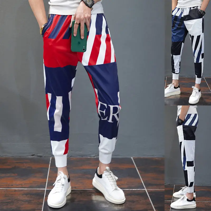 

Summer thin sports casual pants men's Korean version of Slim color matching feet pants trend wild stretch thin nine-point pants