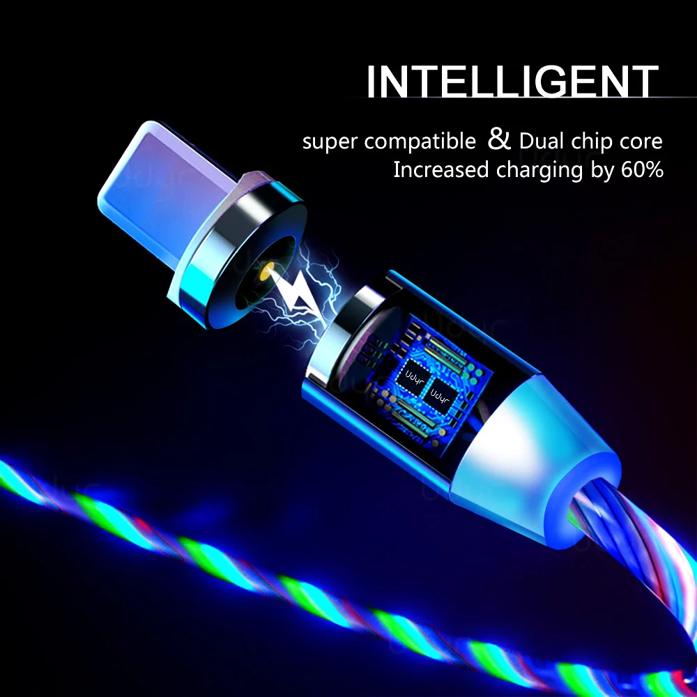 Магнитный кабель USB Type C магнитный светодиодное освещение быстрая зарядка Micro Charger