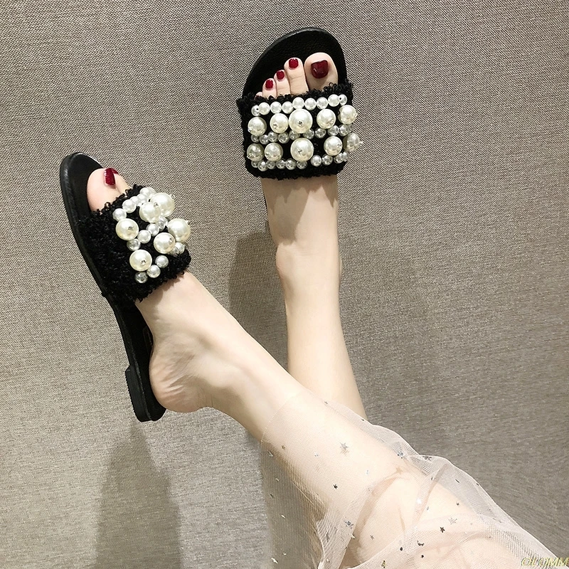 

String Bead Slipper Women Summer Shoes Open Toe European Fashion Design Casual Flat Slides Femme