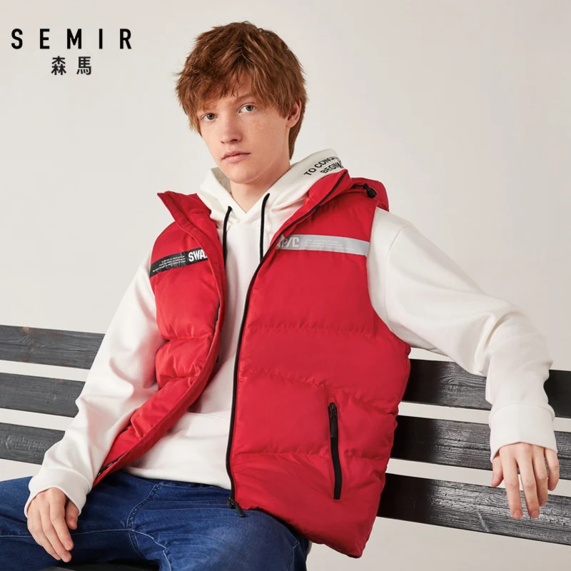 Semir, хлопковый жилет, мужской, Молодежный, хит, цветной, с буквенным принтом, с капюшоном, мужской жилет, теплый, короткий, параграф, тренд, без рукавов, жилет