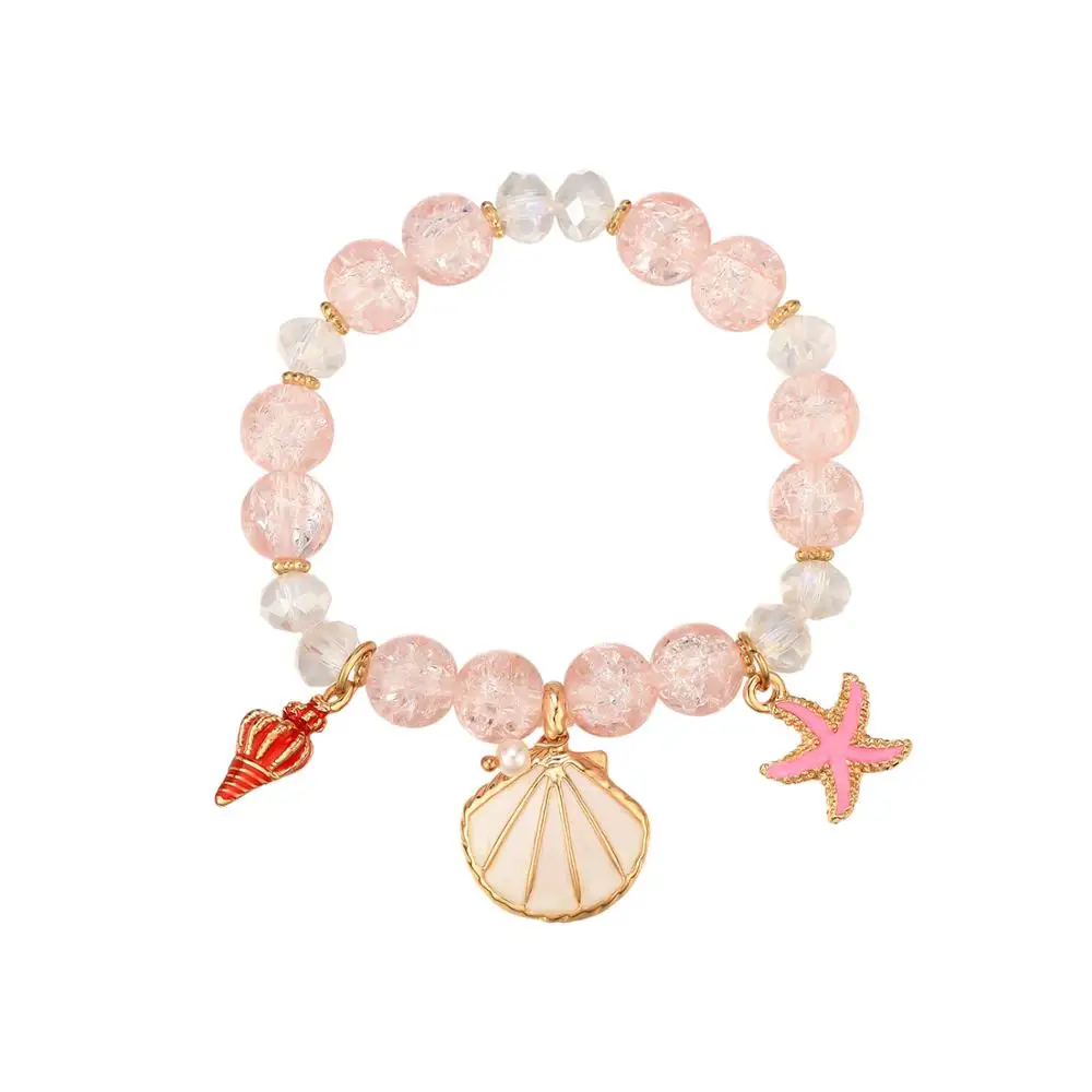 Lovely Glass Beads Stretch Bracelet with Shell Starfish and Conch Charms for Girls | Украшения и аксессуары
