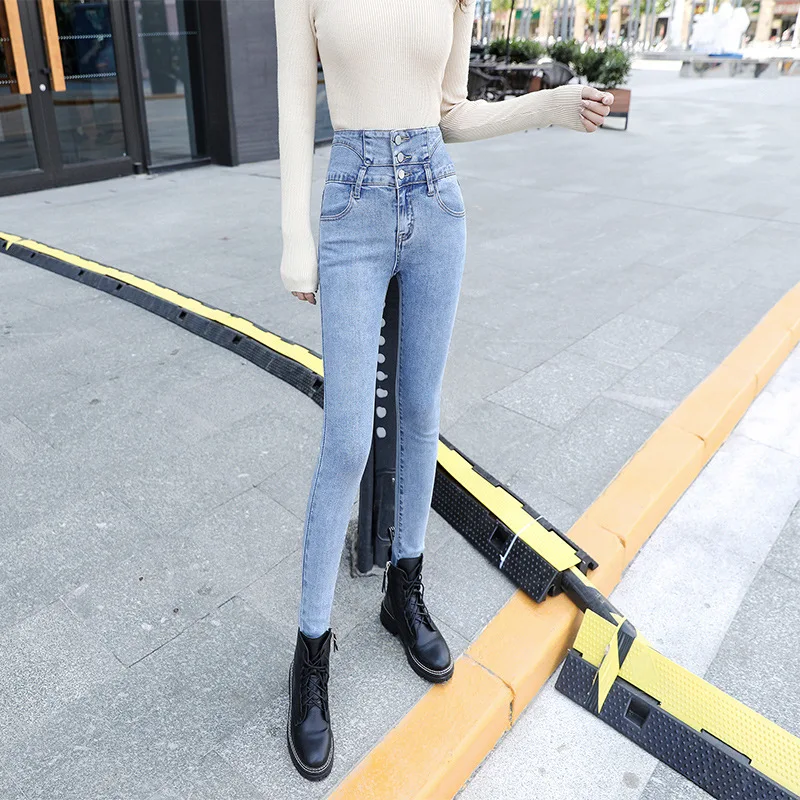 

Women's Jeans High Waist Stretch Skinny Denim Pants 2022 Girls Boyfriend Streetwear Washed Slim Pencil Trousers