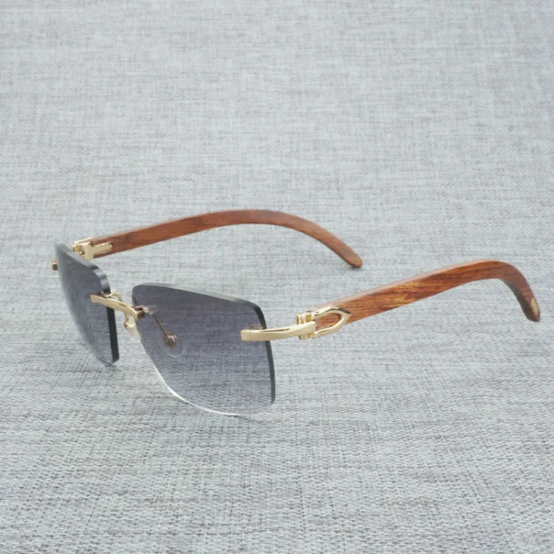 Vintage Black White Buffalo Horn Rimless Square Sunglasses Men Wood Sun Glasses Retro Wooden Shades for Summer Club Eyewear B