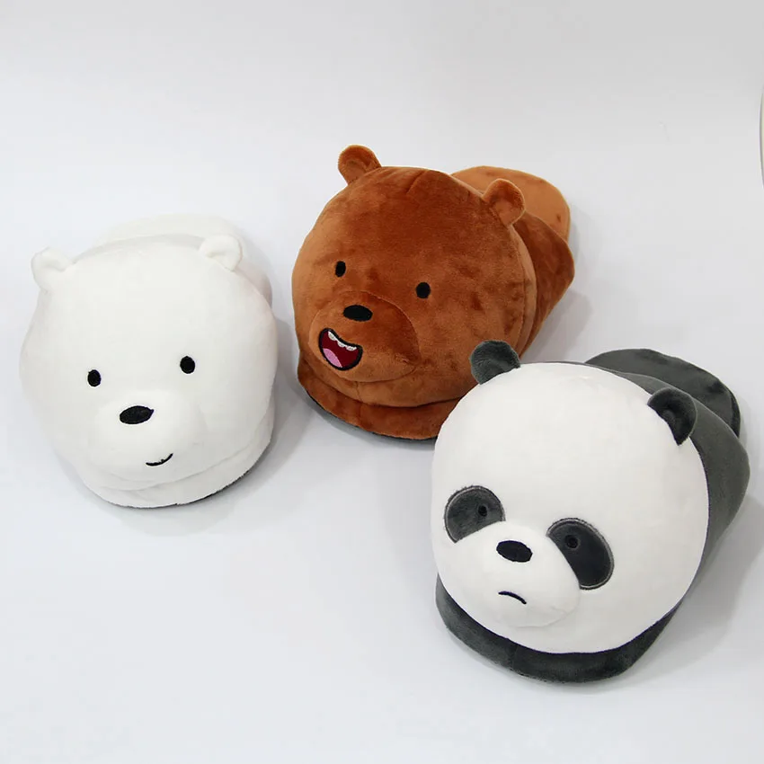 Cartoon Bear Panda Polar Bear Slippers Warm Winter Animal Slides Soft Plush Doll Indoor Bedroom Shoes For Man Woman Home Use