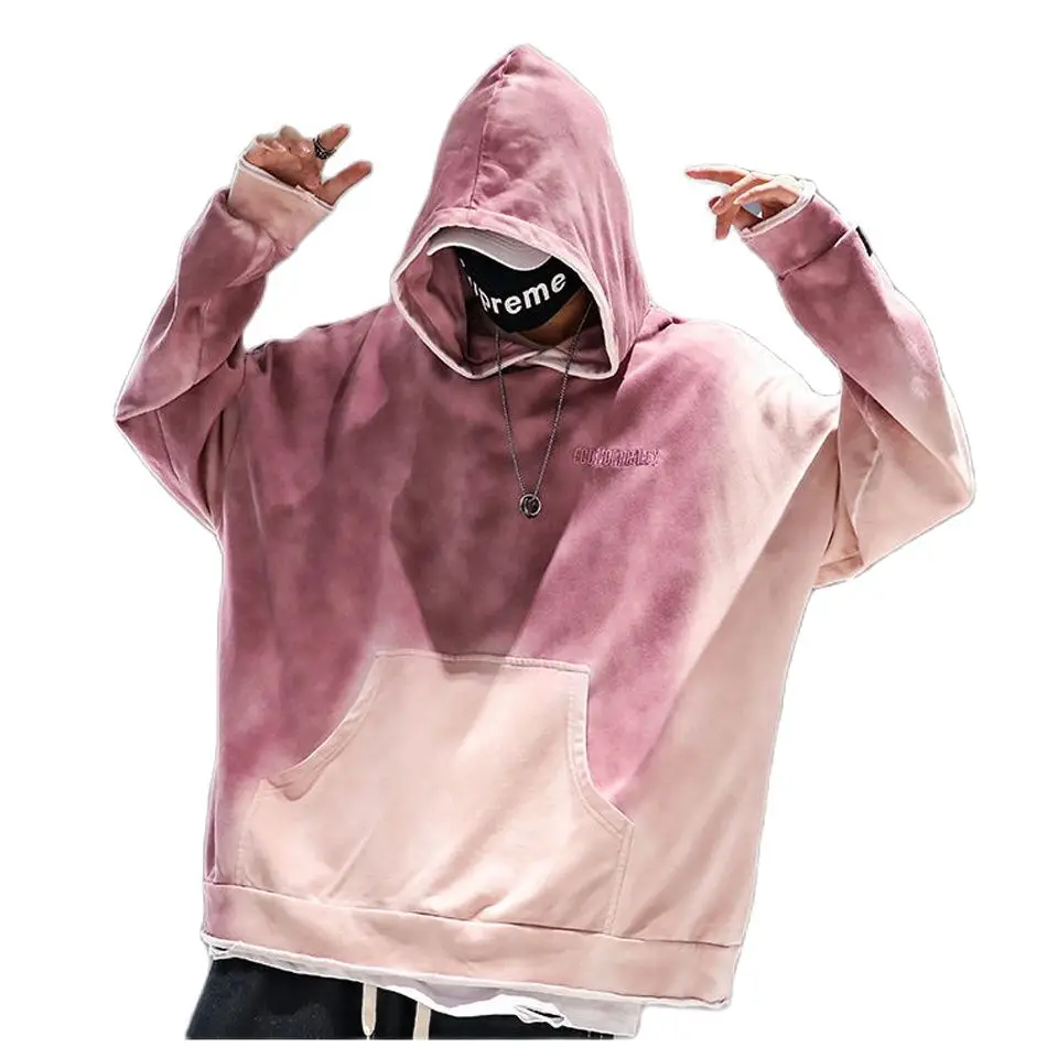 

2021 Spring Men Oversized Hoodie Tie-Dyed Gradient Color Hooded Coat Fashion Chic Hip Hop Streetwear High Street Clothes