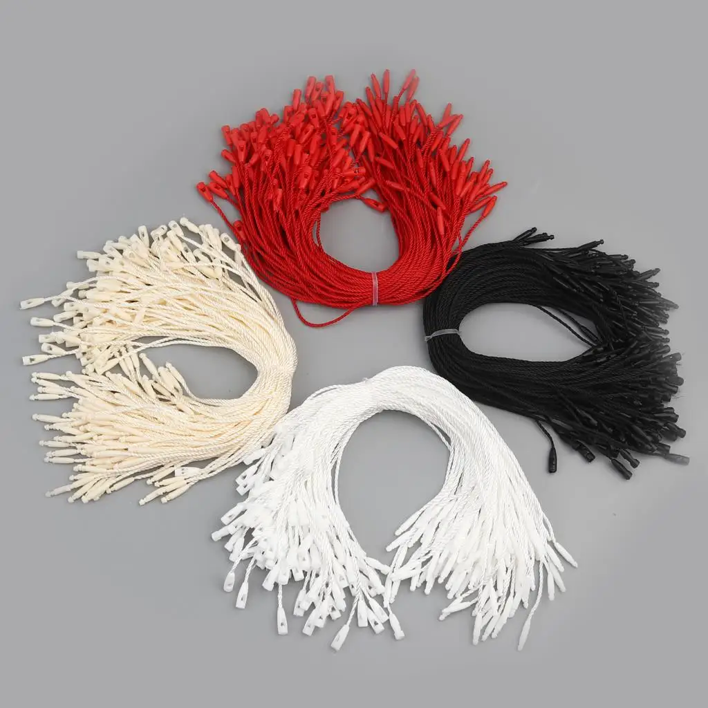 

200pcs Clothing Tag Wire Rope Wax/Cotton/Polyester Hang Label With Plastic String Snap Lock Pin Loop Tie Fasteners Cord