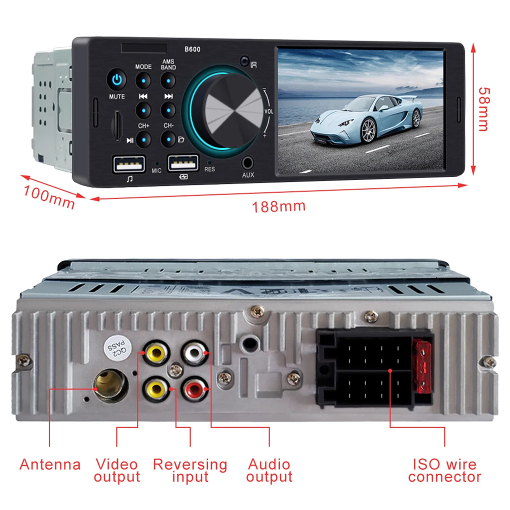 Автомагнитола BT 1 DIN 4 дюйма AUX MP5 плеер зеркальная Ссылка для телефона + Бесплатная