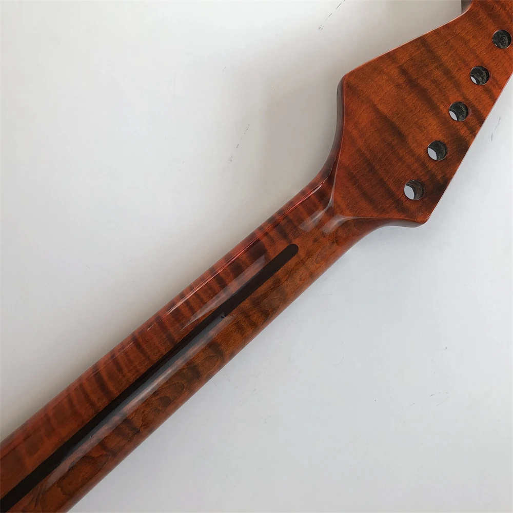 

DIY Tiger Flame Maple Guitar Neck 21 Fret 25.5inch Fretboard Abalone Dots Inlay Gloss Guitar Part