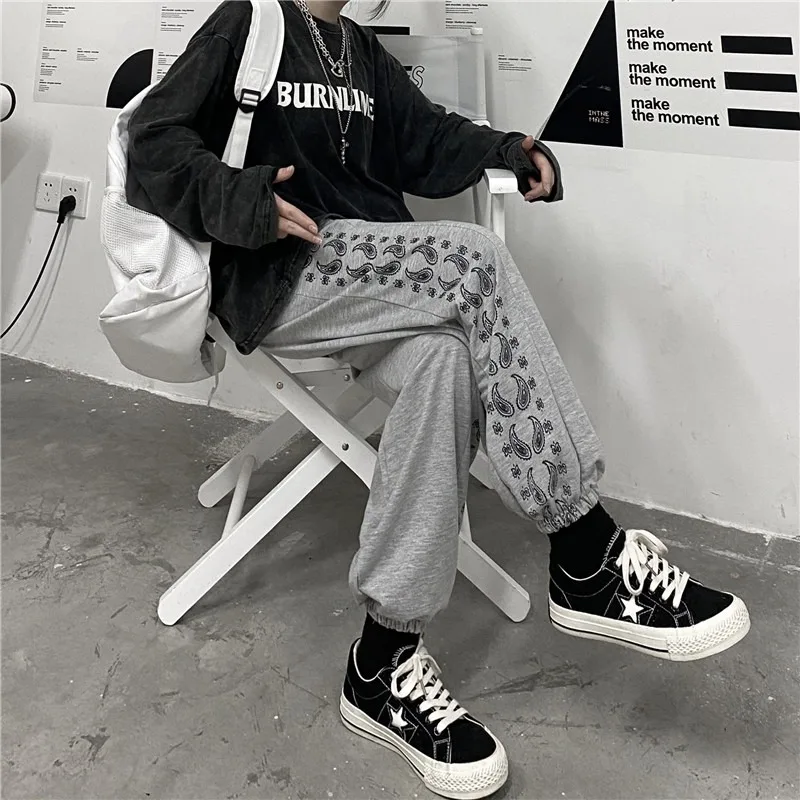 

2021new Spring Korean Retro Paisley Casual Straight Ankle-Tied Wide-Leg Pants for Men and Women