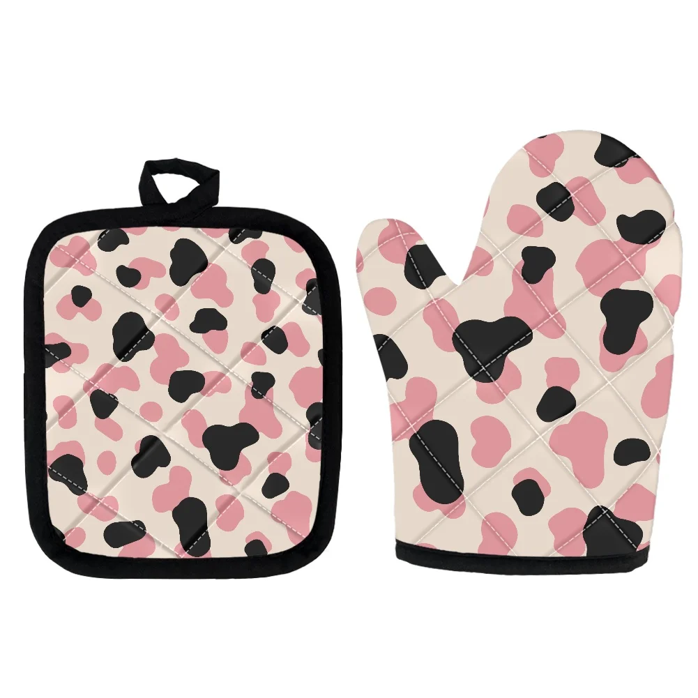 

Home Oven Gloves Cow/Zebra Striped Mitt 2pcs Heat Resistant Mitts and Pot Holders Anti-slip Mat and Potholder for Kitchen Baking
