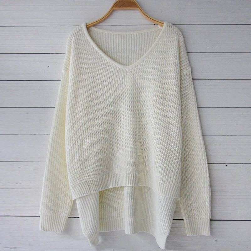 U-SWEAR 2020 New Fashion Winter Causal Loose Women Sweaters Deep V-neck Full Sleeve High Low Knitted Pullovers Solid Color Tops | Женская
