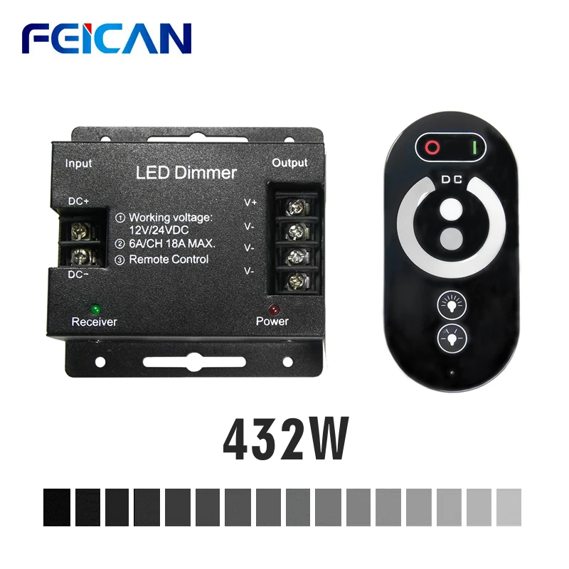 FEICAN диммер Светодиодный контроллер 432W Диммер 12V 6A/CH RF сенсорный пульт